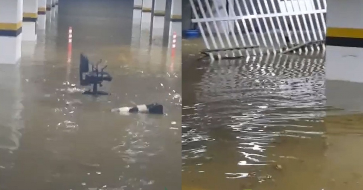 Alagamentos na garagem da ALBA em Salvador com chuvas intensas