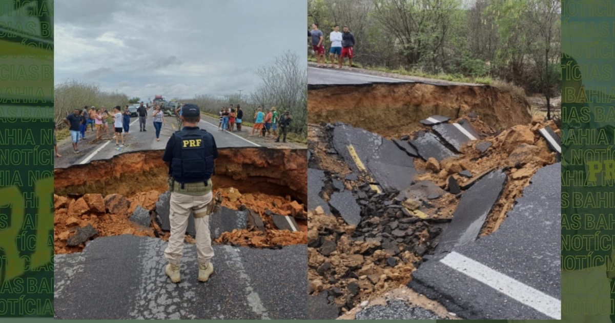 Interdição da BR-116 em Tucano (BA) por erosão após chuvas
